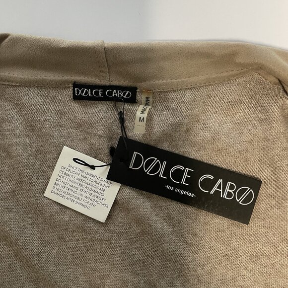 Dolce Cabo Tan Angora Microsuede Fringe Classic Waterfall Cardigan Sweater M NWT - Picture 6 of 8